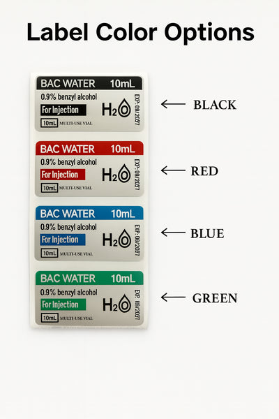 Bac Color Samples Bacteriostatic Water Labels | 10 Pack of Custom BAC Water Labels | Via ...